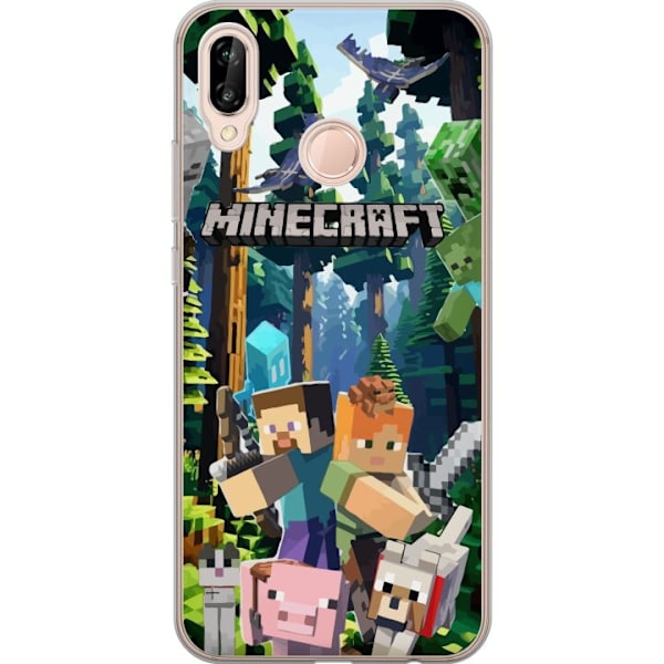 Huawei P20 lite Genomskinligt Skal Minecraft mobilskal med skog och figurer i pixelstil
