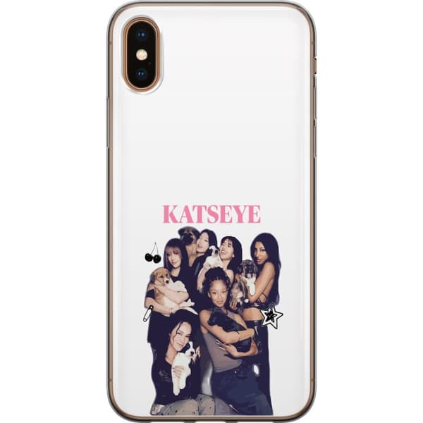 Kompatibelt Mobildeksel til Apple iPhone X Collage med jentegruppe og søte hundevalper sammen med rosa tekst og dekorative symboler hvit