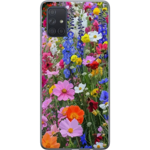 Samsung Galaxy A71 Gennemsigtig cover Blomstret mobilcover med sommerlig eng og naturmotiv