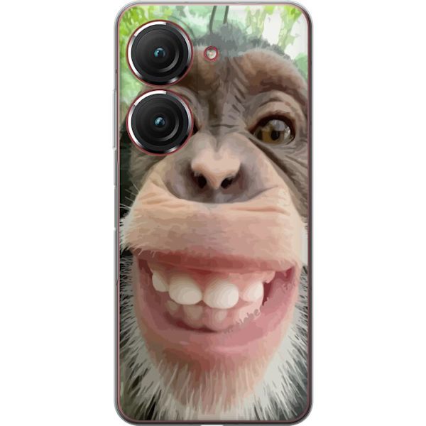 Asus Zenfone 9 Läpinäkyvä kuori Simpanssi Selfie Rauhallinen Graafinen Suunnittelu Apinan Aihe Suosittu Urban Art Tyyli