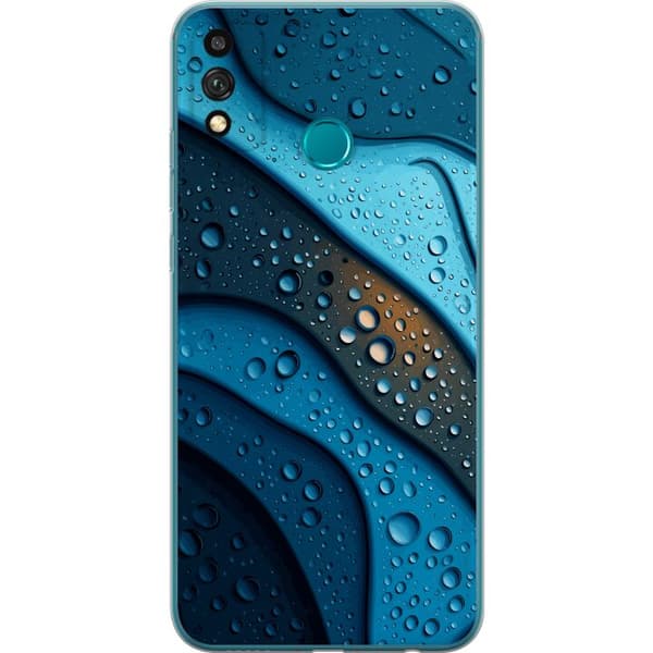 Kompatibelt Mobildeksel til Honor 9X Lite Blå abstrakte bølger med glitrende vanndråper i moderne grafisk design blå
