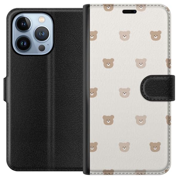 Kompatibel Tegnebogsetui til Apple iPhone 13 Pro Teddybaggrund - søde teddybjørne mod en blød baggrund