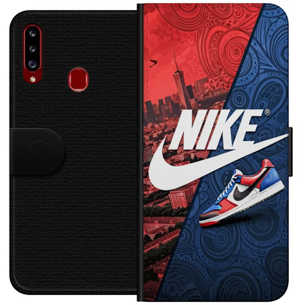 Samsung Galaxy A20s Tegnebogsetui  Nike Logo Rød Blå Sneakers Stil Sport Mode Populært Swoosh Motiv Træningstøj Grafisk Ikon
