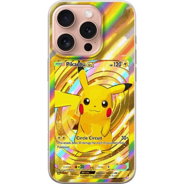 Kompatibelt Mobildeksel til Apple iPhone 16 Pro Gullig Pikachu EX samlebilde med regnbueeffekter gull