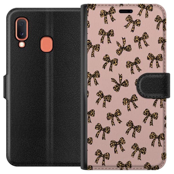 Kompatibel Tegnebogsetui til Samsung Galaxy A20e Leopardrosetter mønster lyserød baggrund leopardmønstrede sløjfer sød mode piget retrodesign mønster