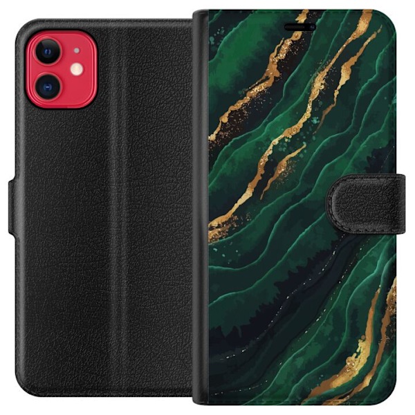 Apple iPhone 11 Tegnebogsetui Marmor Guld Grøn