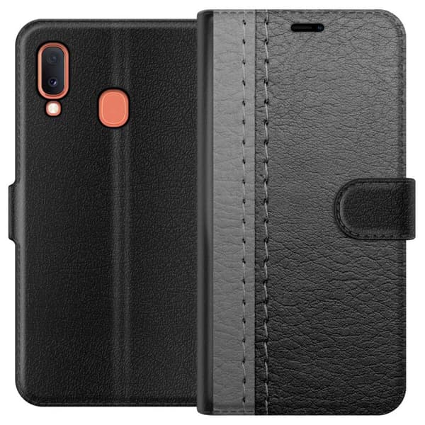 Kompatibelt Plånboksfodral till Samsung Galaxy A20e Black & Grey Leather