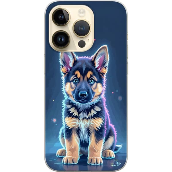 Kompatibelt Mobildeksel til Apple iPhone 14 Pro Neonlyst schäfervalp med blå og lilla lys-effekter blå