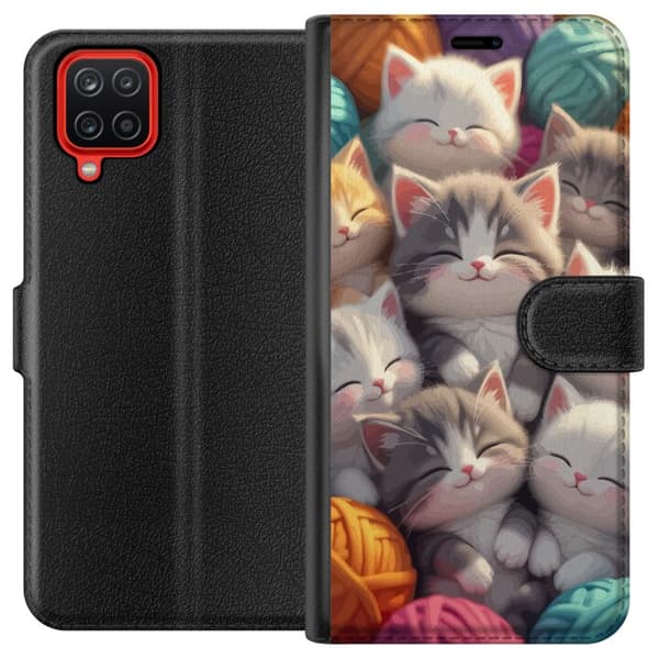 Kompatibel Tegnebogsetui til Samsung Galaxy A12 Sovande kattungar beige