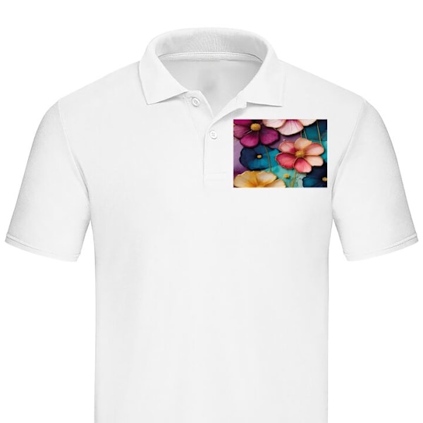 Poloshirt til Voksen | Elegant Poloshirt Blomster Farver Hvid Stor