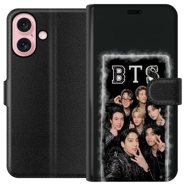 Kompatibel Tegnebogsetui til Apple iPhone 16 BTS-medlemmer poserer sammen i sorte outfits for en selfie sort