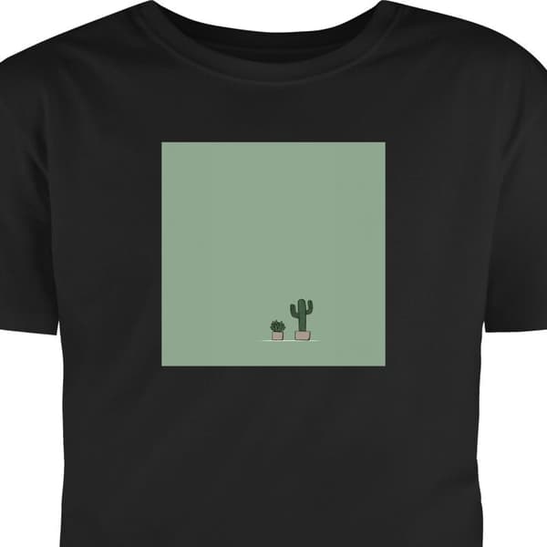T-shirt til Voksen Sort Medium Minimalistisk kaktus og sukkulent i potter mod dæmpet grøn baggrund sort M
