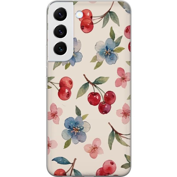 Samsung Galaxy S22+ 5G Läpinäkyvä kuori Marjat & Kukat - kuvio, jossa on sinisiä kukkia ja metsänmarjoja