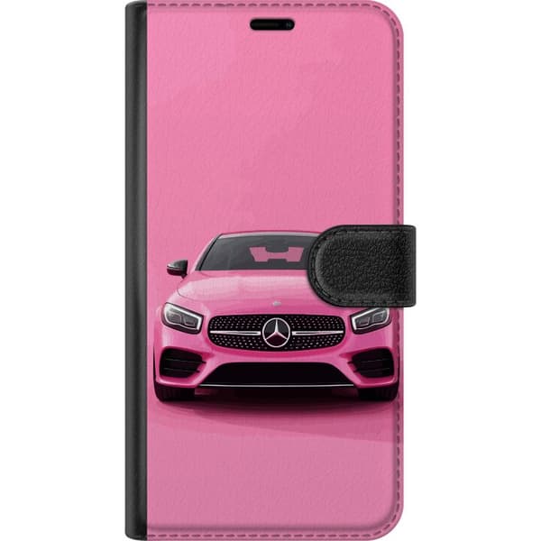Kompatibel Tegnebogsetui til Google Pixel 10 Lyserød luksusbil set forfra mod minimalistisk lyserød baggrund pink