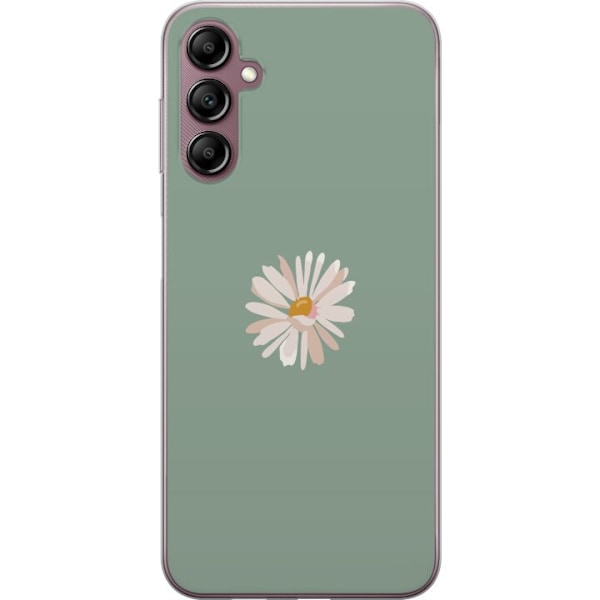 Samsung Galaxy A14 5G Genomskinligt Skal Grön Minimalblomma – stilren blomma på grön bakgrund