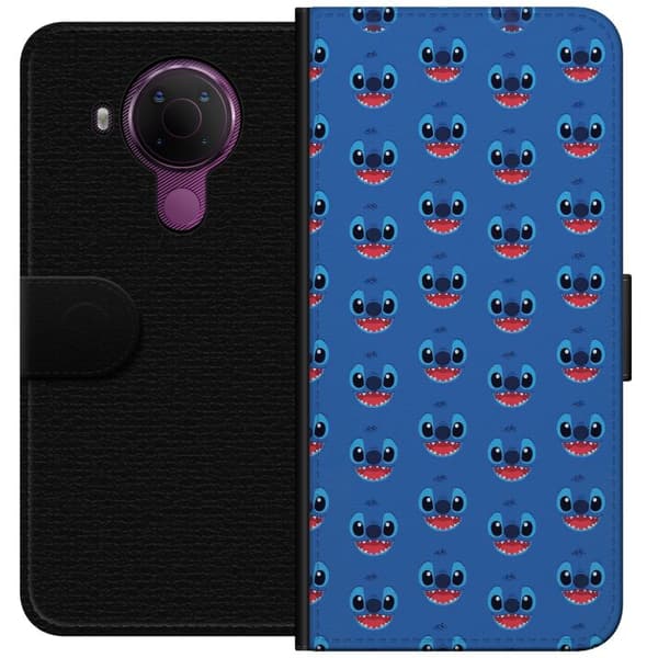 Kompatibel Tegnebogsetui til Nokia 5.4 Sømløst mønster med Stitch ansigter på blå baggrund blå
