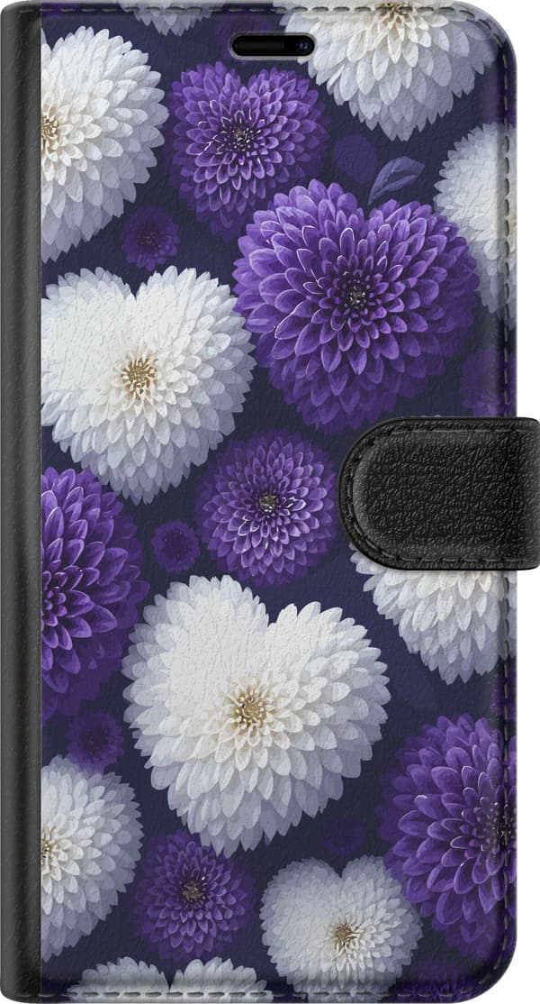 Kompatibel Tegnebogsetui til Apple iPhone 12 mini Lilla og hvide blomster på mørk baggrund, elegant botanisk blomstermønster lilla