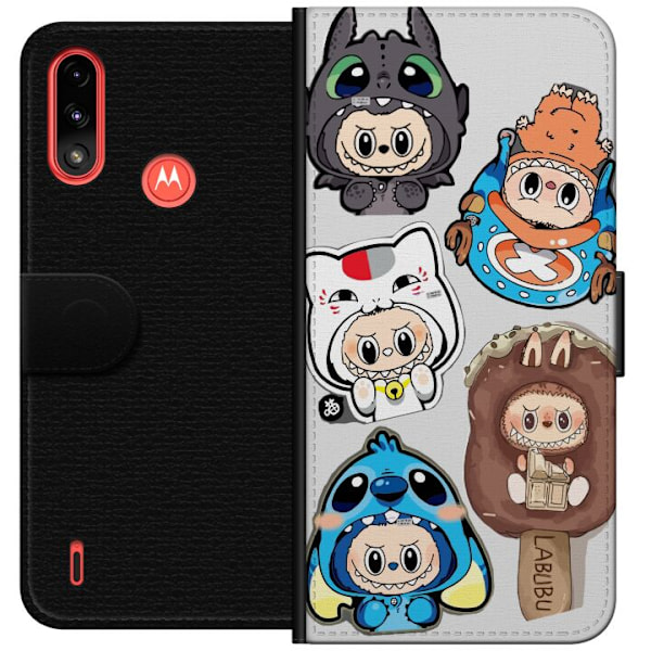 Motorola Moto E7 Power Lommeboketui Labubu figure samling - Pop Mart Labubu The Monsters i fargerik design