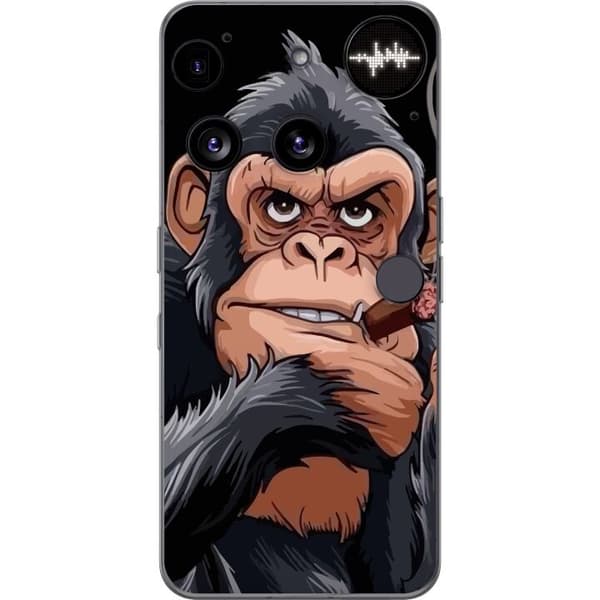 Kompatibel Mobilcover til Nothing Phone (3) Illustreret chimpanse med cigar, der viser langfingeren mod sort baggrund sort