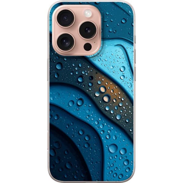 Kompatibelt Mobildeksel til Apple iPhone 16 Pro Blå abstrakte bølger med glitrende vanndråper i moderne grafisk design blå