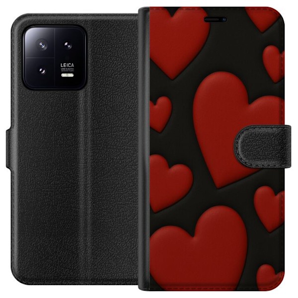 Xiaomi 13 Lommeboketui Røde Fløyels hjerter