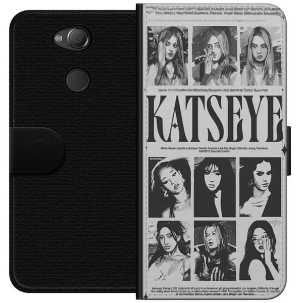 Kompatibel Tegnebogsetui til Sony Xperia XA2 KATSEYE svartvit poster grå