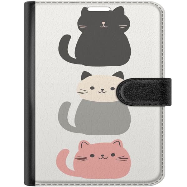 Kompatibel Tegnebogsetui til Apple iPhone Duo Tre minimalistiske katte i sort, grå og pink mod en lys baggrund hvid