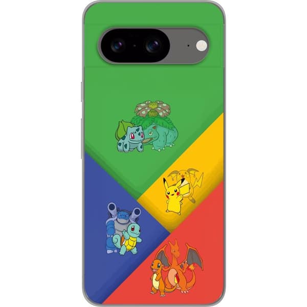 Kompatibelt Mobildeksel til Google Pixel 8 Første utviklinger med Bulbasaur, Charmander, Squirtle og Pikachu flerfarget