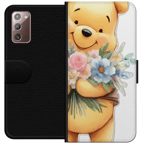 Samsung Galaxy Note20 Plånboksfodral Nalle Puh med blommor – klassisk barnfavorit i blommande vårmiljö