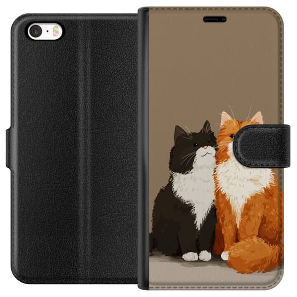 Kompatibel Tegnebogsetui til Apple iPhone 5 Illustrerede sort-hvide og orange-hvide katte sammen mod brun baggrund brun