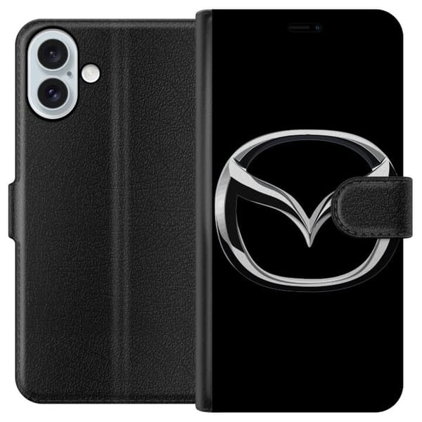 Kompatibel Tegnebogsetui til Apple iPhone 16 Plus Sølvfarvet stiliseret bilemblem mod sort baggrund, minimalistisk bilmotiv sort
