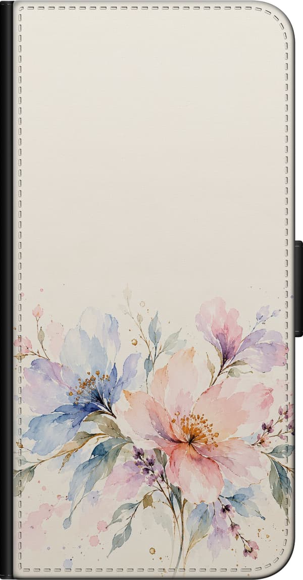 Kompatibel Tegnebogsetui til Samsung Galaxy Note9 Lyserøde akvarelblomster – Store lyserøde og cremefarvede blomster med blågrønne blade og små farve beige