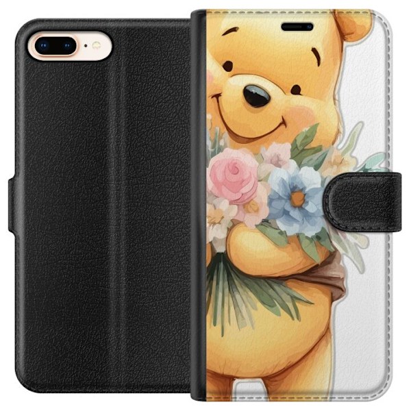 Apple iPhone 8 Plus Tegnebogsetui Nalle Puh med blomster - klassisk børnefavorit i en blomstrende forårs miljø