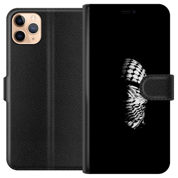 Apple iPhone 11 Pro Max Lompakkokotelo Keffiyeh-kuviointi - klassinen palestiinalainen mustavalkoinen shaali, jolla on kulttuurinen merkitys