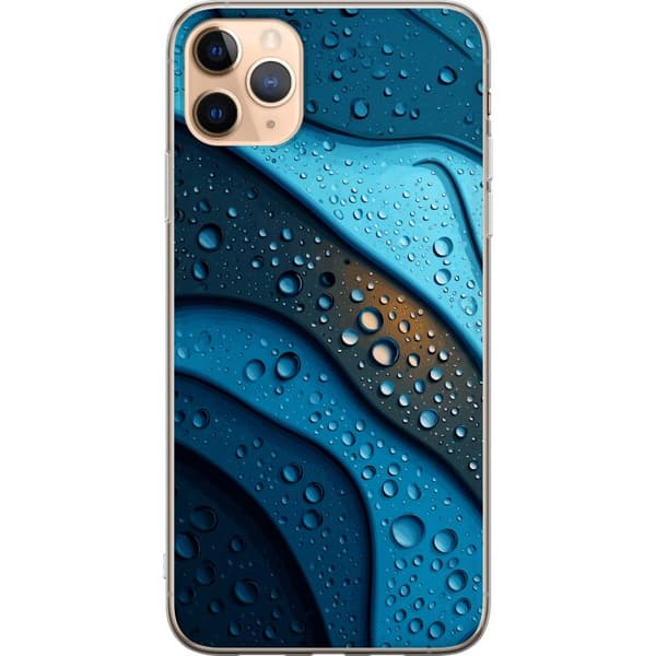 Kompatibelt Mobildeksel til Apple iPhone 11 Pro Max Blå abstrakte bølger med glitrende vanndråper i moderne grafisk design blå