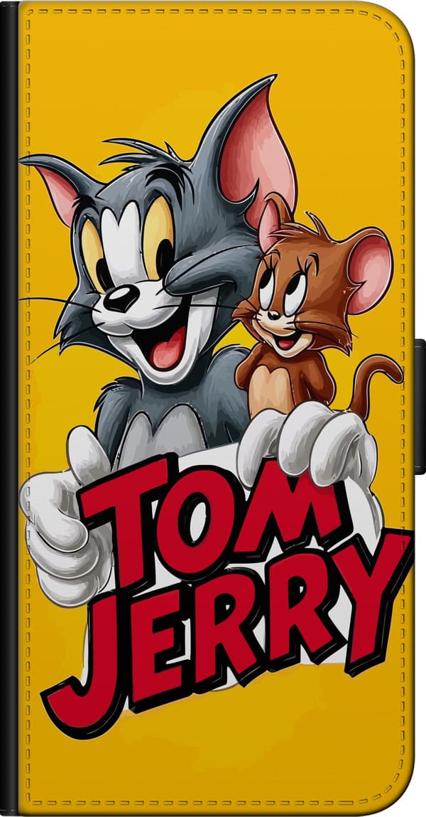 Kompatibel Tegnebogsetui til Xiaomi Redmi Note 9 4G Tom og Jerry med rød og sort titel på gul baggrund gul
