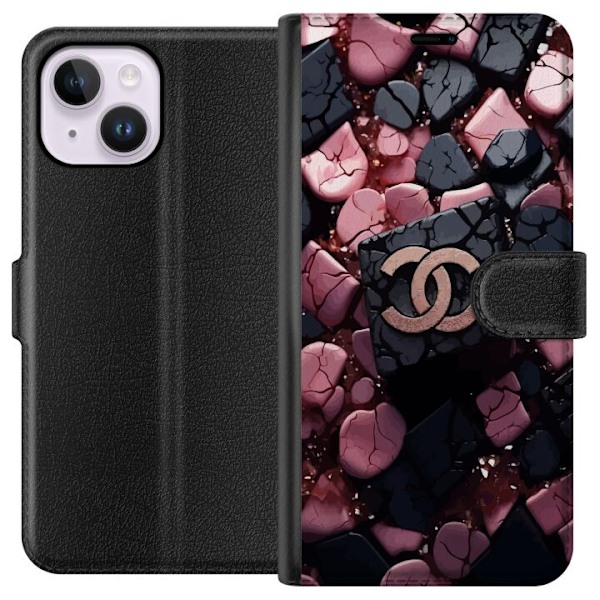 Apple iPhone 15 Plus Lompakkokotelo Chanel Musta ja Pinkki