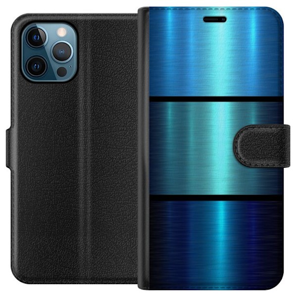 Apple iPhone 12 Pro Max Lompakkokotelo Sininen Metalliset Rajat