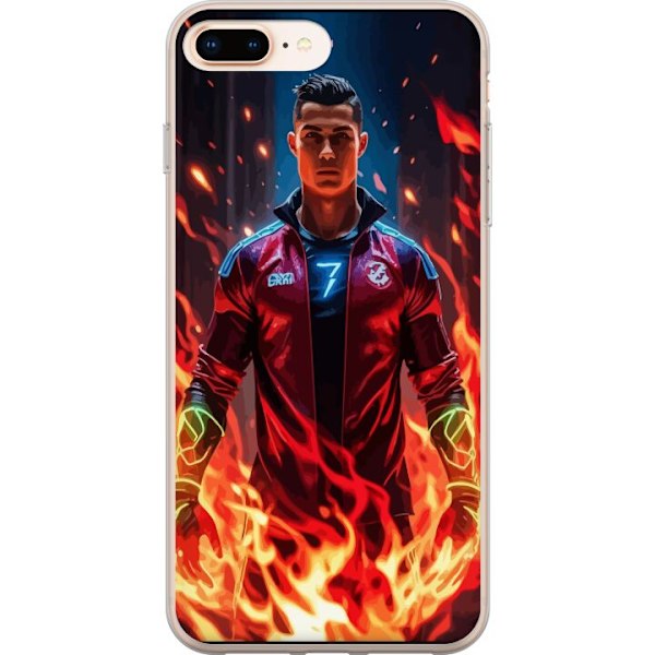 Apple iPhone 8 Plus Läpinäkyvä kuori Ronaldo Inferno - jalkapallolegenda liekeissä