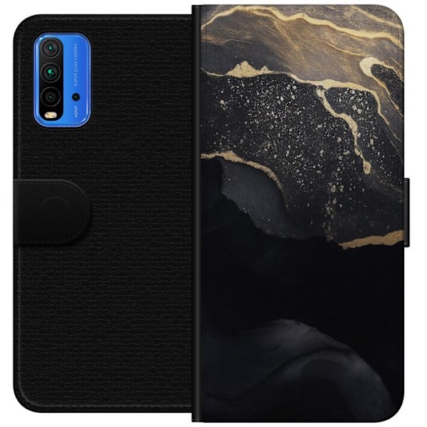 Xiaomi Redmi Note 9 4G Lommeboketui Svart gull abstrakt