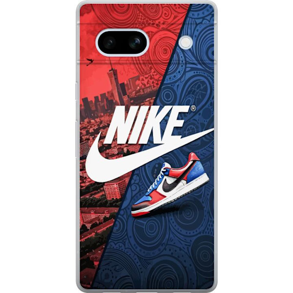 Google Pixel 7a Genomskinligt Skal Nike Logotyp Röd Blå Sneaker Stil Sport Fashion Populärt Swoosh Motiv Träningskläder Grafisk Ikon