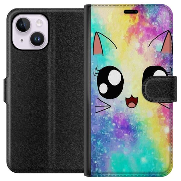 Kompatibel Tegnebogsetui til Apple iPhone 14 Plus Sød Kat Galaxy