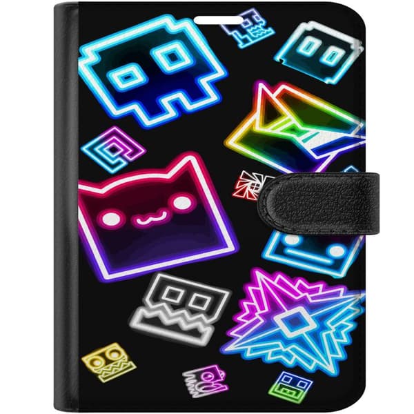 Kompatibel Tegnebogsetui til Apple iPhone Duo Farverige geometriske neonfigurer og symboler mod sort baggrund sort