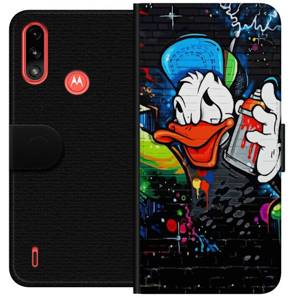 Motorola Moto E7 Power Lompakkokotelo Kalle Anka Graffiti Disney Design Hauska Lasten Motiivi Väri Graafinen Suosittu Sarja Ikoninen Disney-hahmo