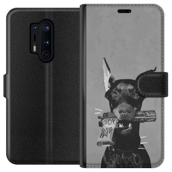 OnePlus 8 Pro Lompakkokotelo Harmaa Koira Graafinen Suunnittelu Kovan Eläinaiheen Katutaide Urbaani Trendi Koiran Ystävä Tyyli Suosittu Aihe