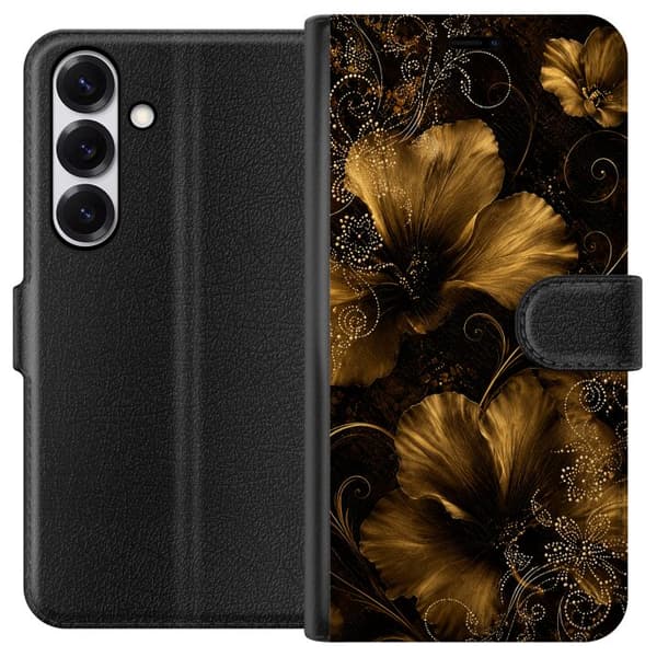 Kompatibel Tegnebogsetui til Samsung Galaxy S26 FE Gylden Noir-blomstring sort