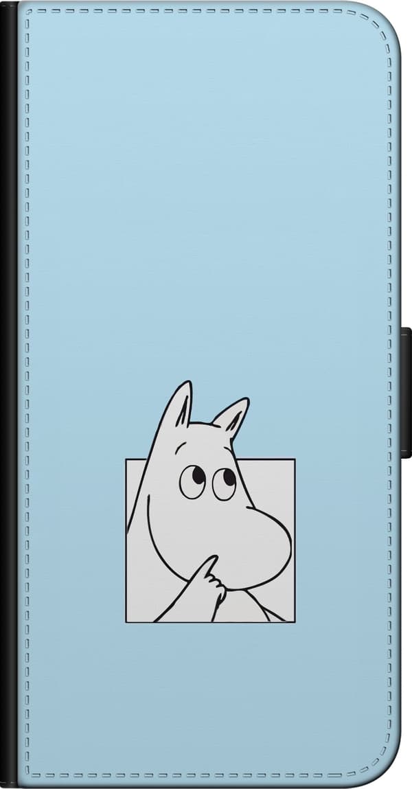 Kompatibel Tegnebogsetui til OnePlus 9 Pro Mumitrolden i sort-hvid portrætillustration på lyseblå baggrund blå