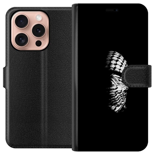 Apple iPhone 16 Pro Tegnebogsetui Keffiyeh-mønster - klassisk sort-hvid palæstinensisk tørklæde med kulturel betydning