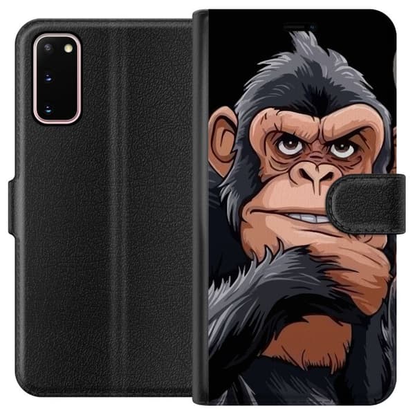 Kompatibel Tegnebogsetui til Samsung Galaxy S20 Illustreret chimpanse med cigar, der viser langfingeren mod sort baggrund sort