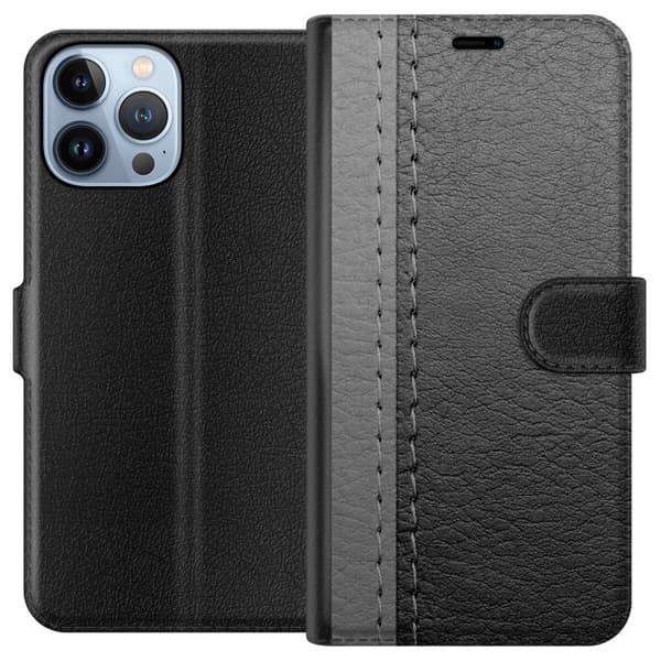 Kompatibelt Plånboksfodral till Apple iPhone 13 Pro Max Black & Grey Leather